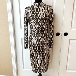 Stunning Geometric Cocktail Dress (L) Long Sleeve High Neck